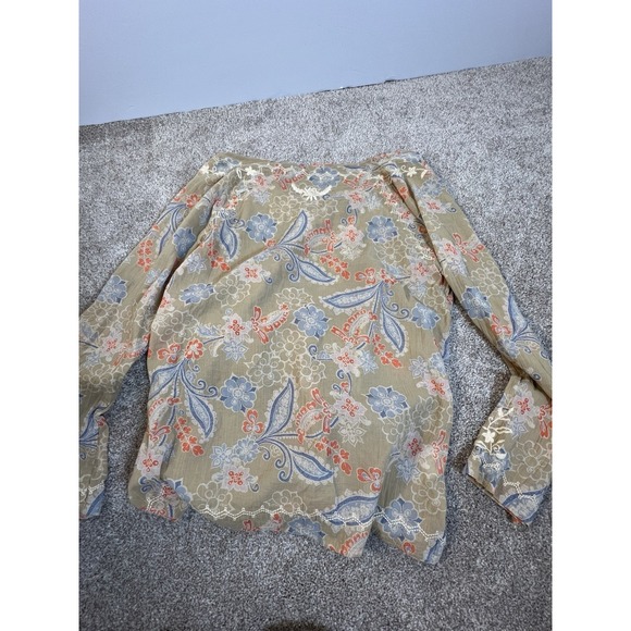 Eddie Bauer Large petite Tunic Blouse Floral Paisley Brown Boho - Picture 3 of 3